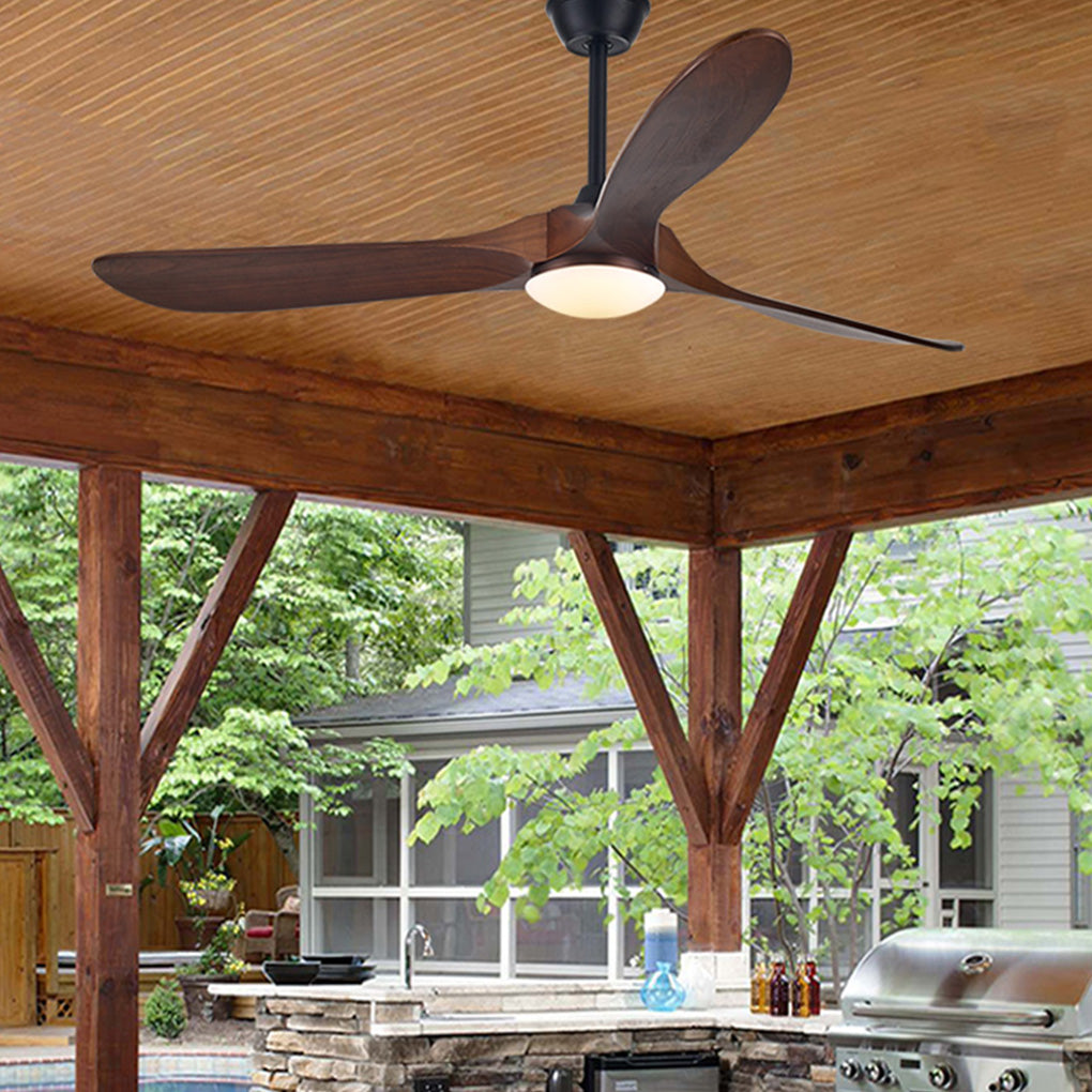 Modern Solid Wood Ceiling Fan with LED Light and Remote Control