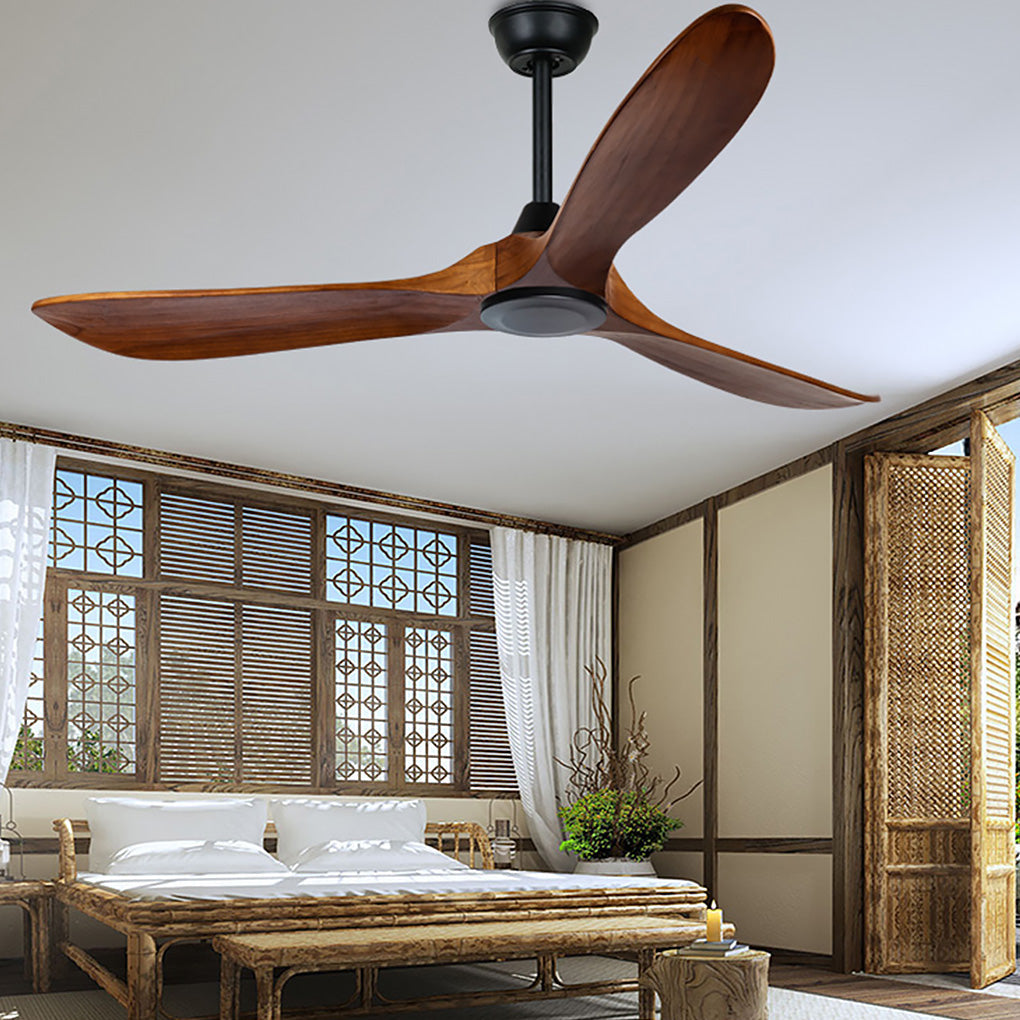 Modern Solid Wood Ceiling Fan with LED Light and Remote Control