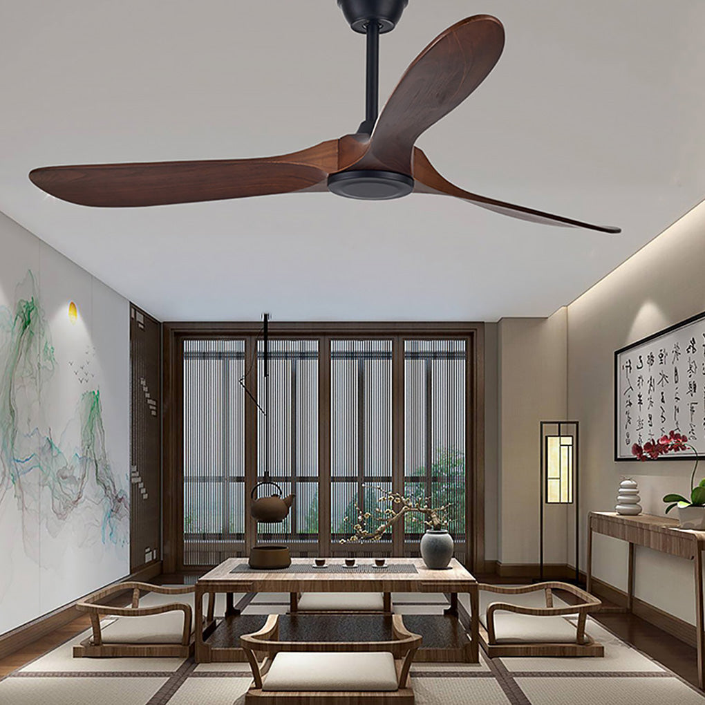 Modern Solid Wood Ceiling Fan with LED Light and Remote Control