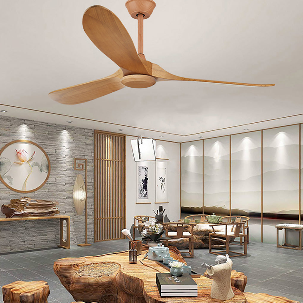 Modern Solid Wood Ceiling Fan with LED Light and Remote Control