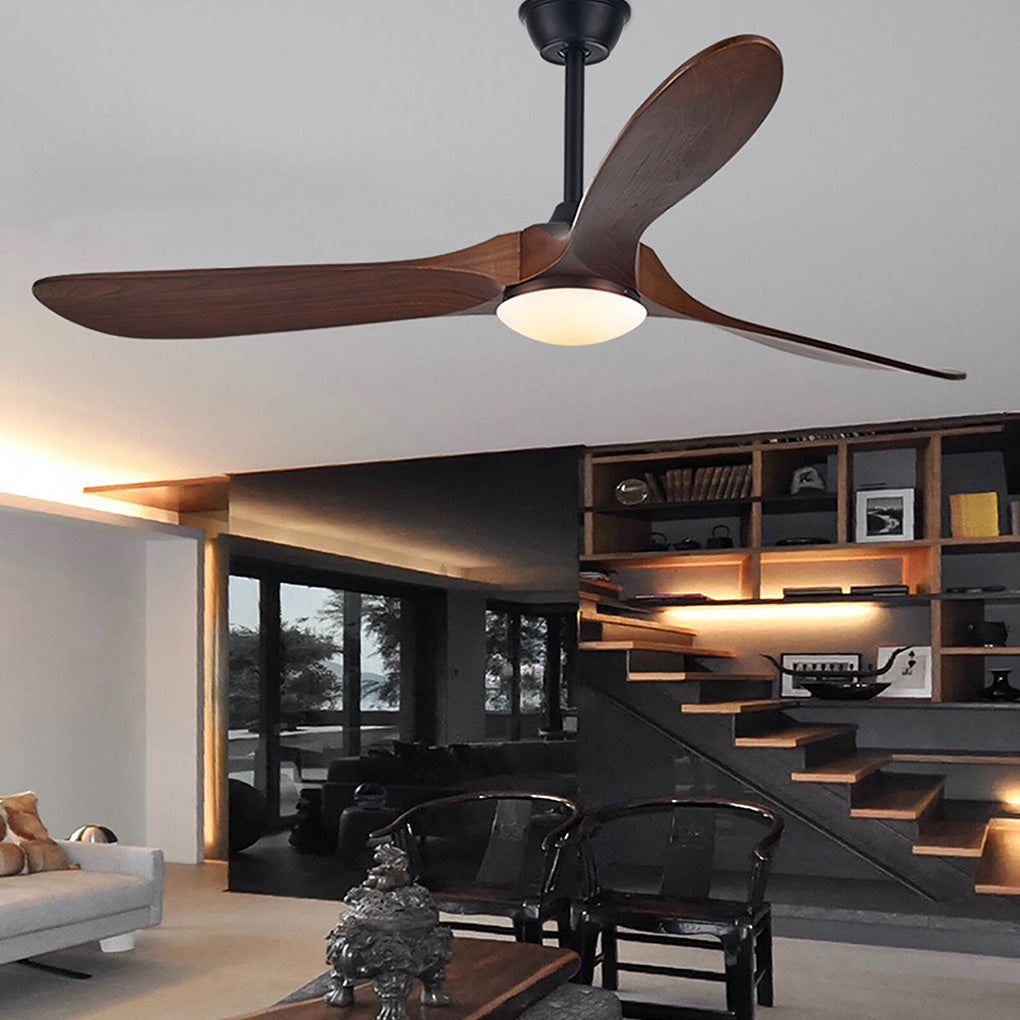Modern Solid Wood Ceiling Fan with LED Light and Remote Control
