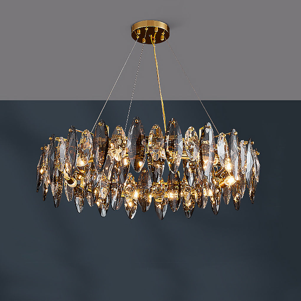 Modern Crystal Chandelier with Three-Color LED - Gold Finish
