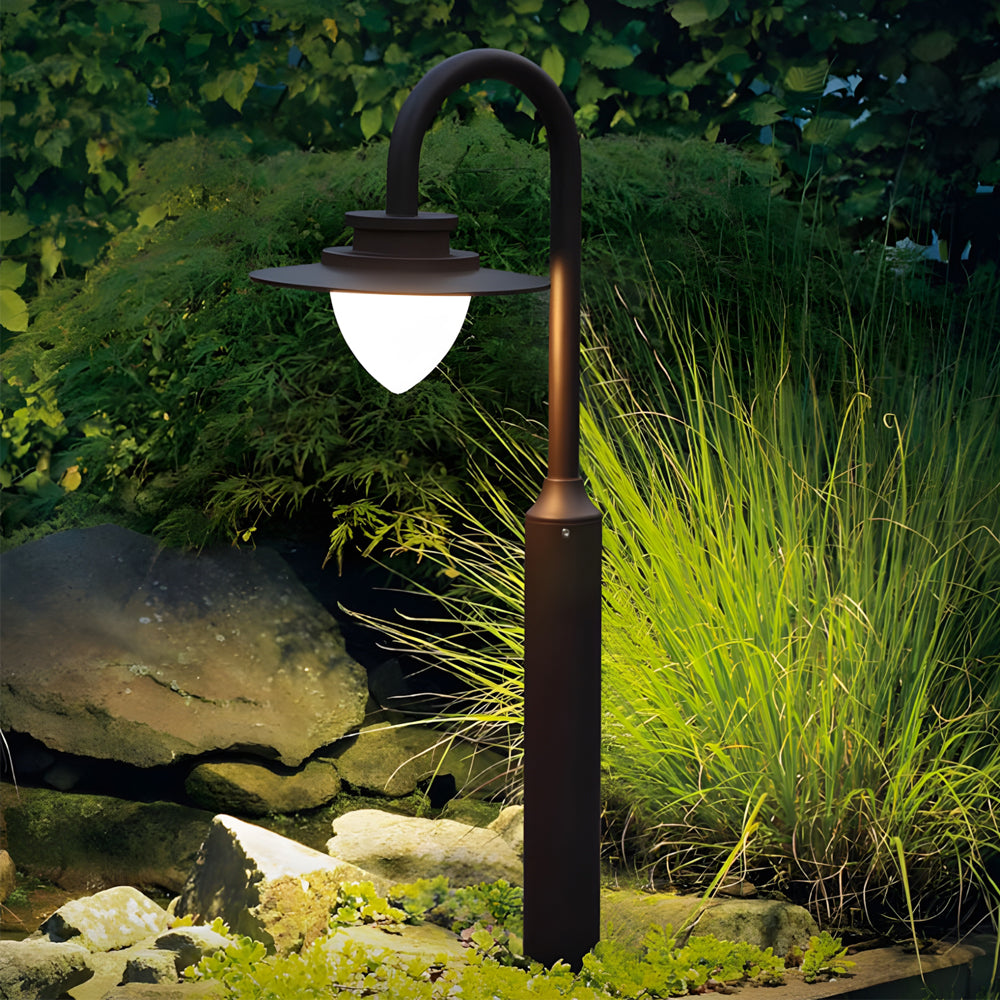 Modern Arc Arm LED Outdoor Post Lamp - Die-Cast Aluminum