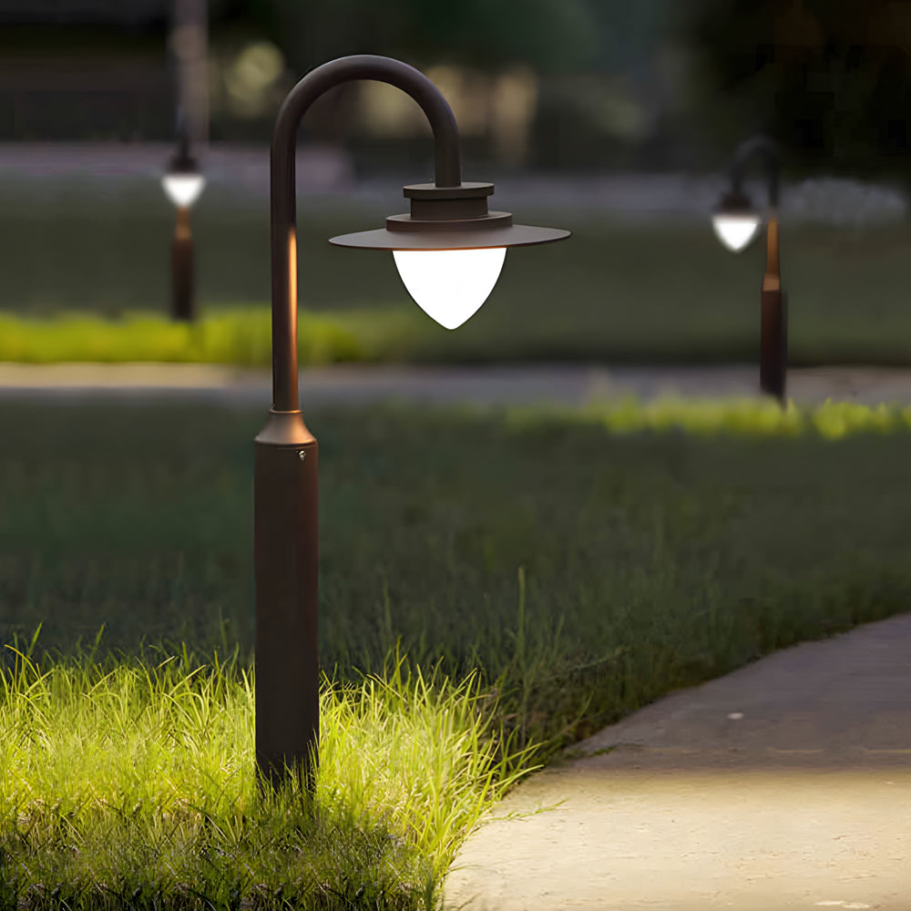 Modern Arc Arm LED Outdoor Post Lamp - Die-Cast Aluminum