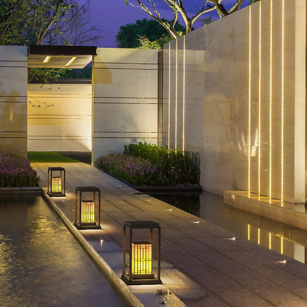 Rectangular Frame Outdoor Landscape Light with Patterned Shade
