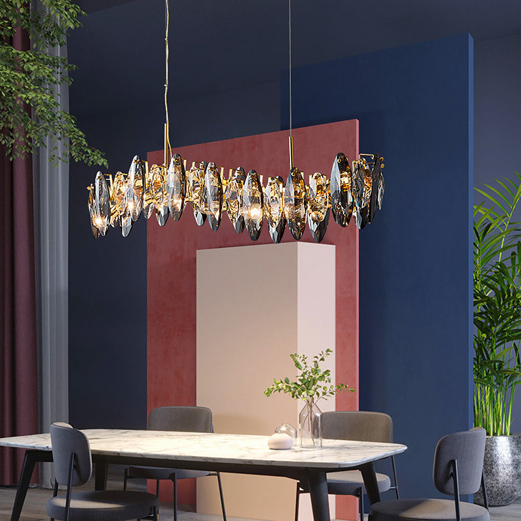 Modern Crystal Chandelier with Three-Color LED - Gold Finish