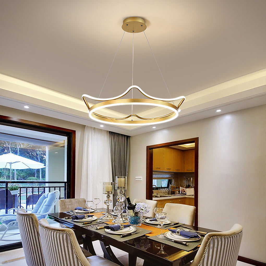 Modern Crown Chandelier Dimmable LED Ceiling Light with Remote