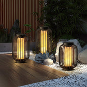 Modern Caged Floor Standing Outdoor Lantern in Brown Stainless Steel