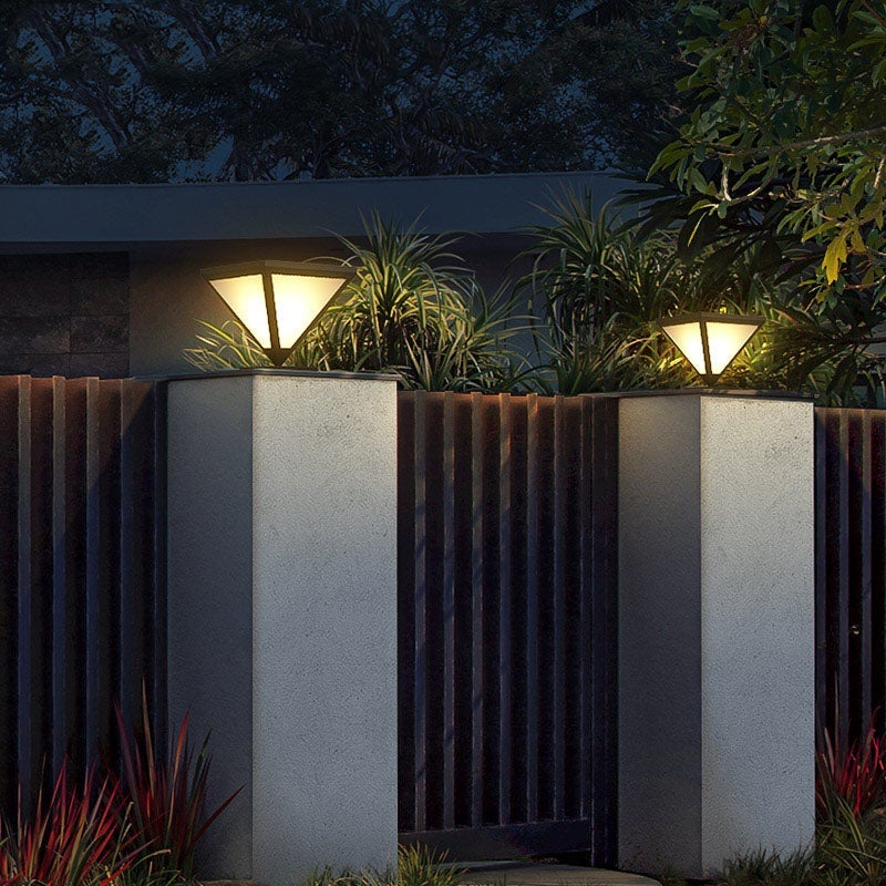 Modern Geometric Solar LED Post Light Stainless Steel Outdoor