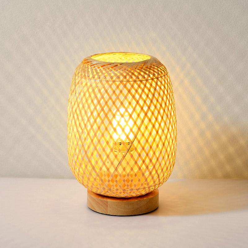 Hand-Woven Rattan Table Lamp with Burlywood Base | Modern Farmhouse