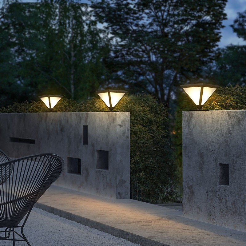 Modern Geometric Solar LED Post Light Stainless Steel Outdoor