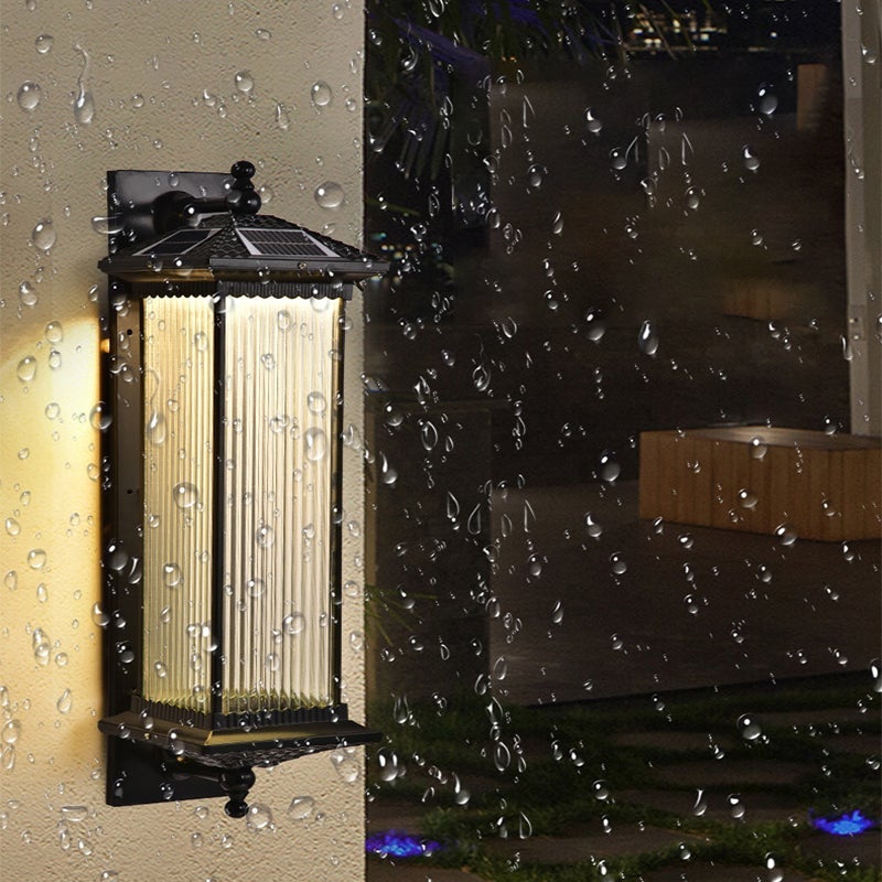Striped Glass Solar Outdoor Wall Light – Retro Industrial Design