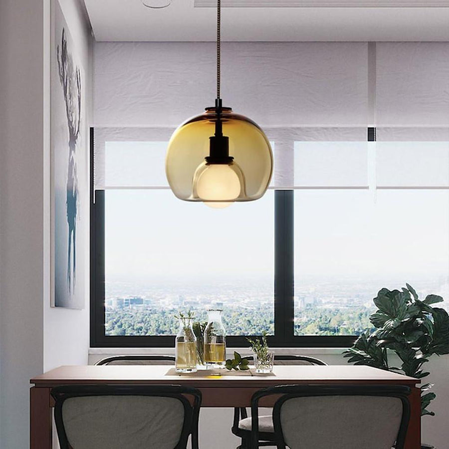 Semi-Globe Glass Pendant Light with Electroplated Metal Finish