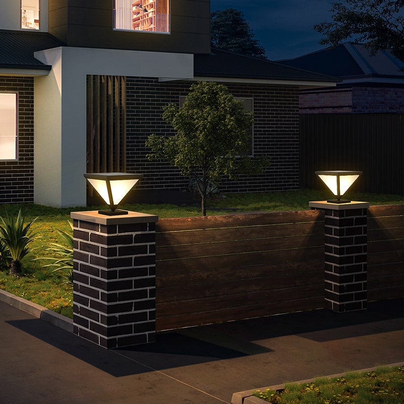 Modern Geometric Solar LED Post Light Stainless Steel Outdoor