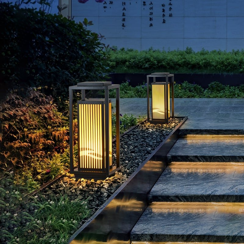 Modern Geometric LED Outdoor Lantern – Solar or Hardwired Black Metal