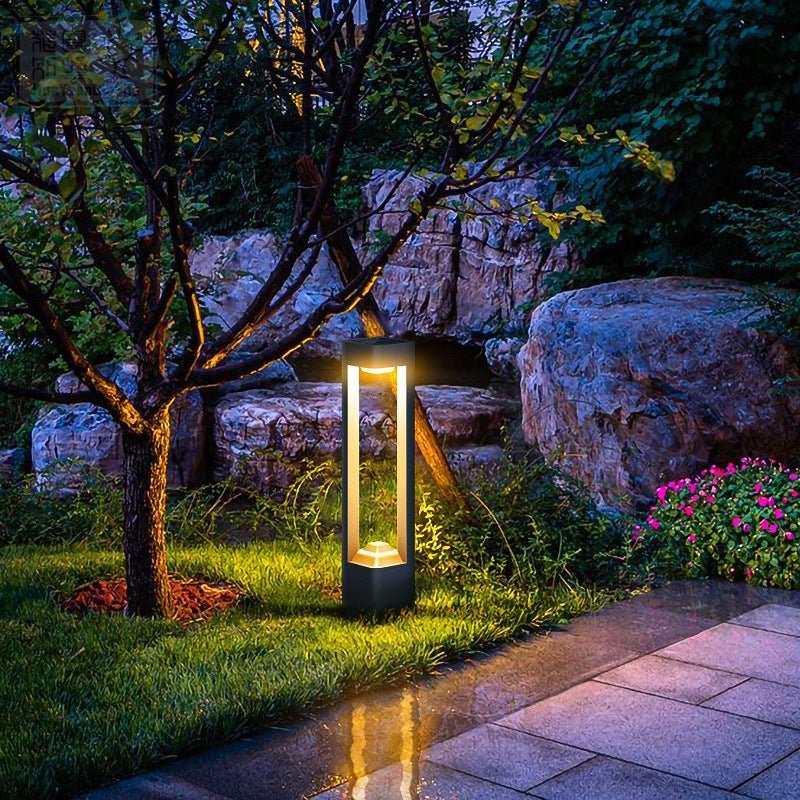 Modern Square Hollow Aluminum Solar Pathway Light - Outdoor LED