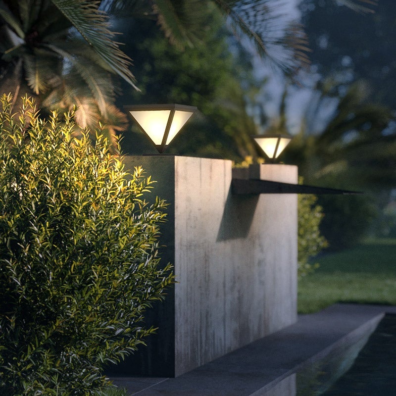 Modern Geometric Solar LED Post Light Stainless Steel Outdoor