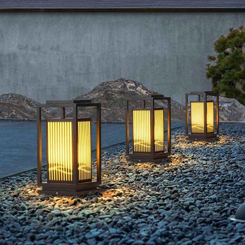 Modern Geometric LED Outdoor Lantern – Solar or Hardwired Black Metal