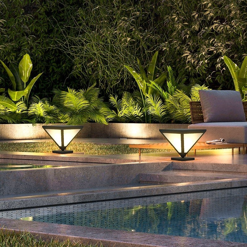 Modern Geometric Solar LED Post Light Stainless Steel Outdoor