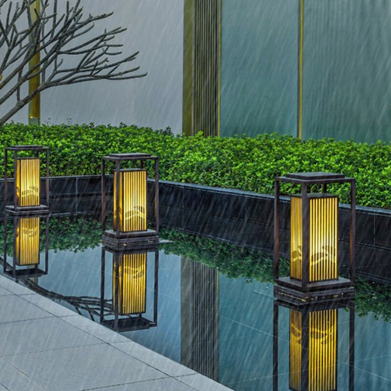 Modern Geometric LED Outdoor Lantern – Solar or Hardwired Black Metal
