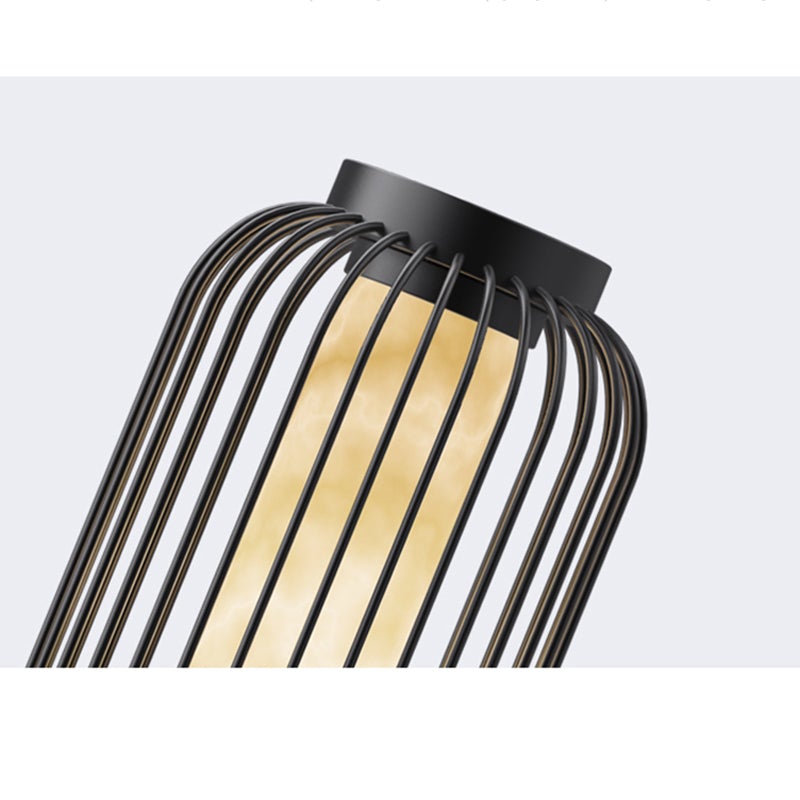 Modern Caged Floor Standing Outdoor Lantern in Brown Stainless Steel
