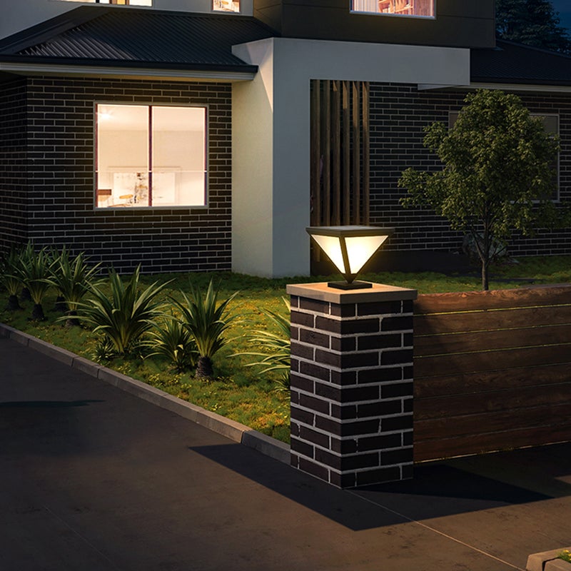 Modern Geometric Solar LED Post Light Stainless Steel Outdoor