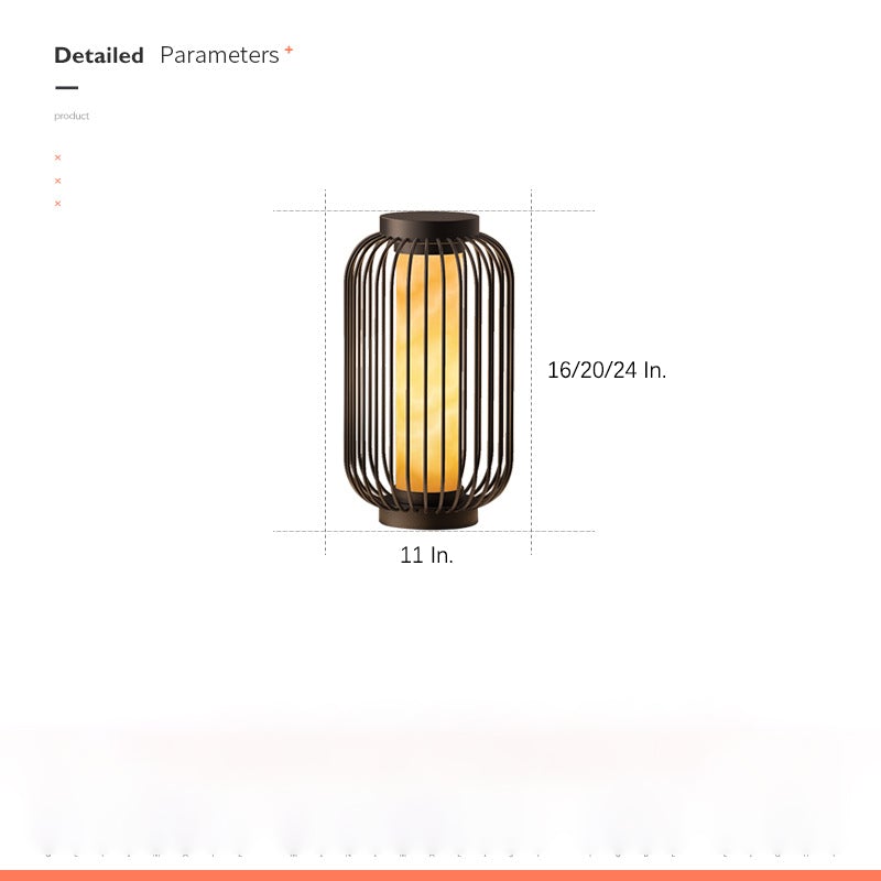 Modern Caged Floor Standing Outdoor Lantern in Brown Stainless Steel