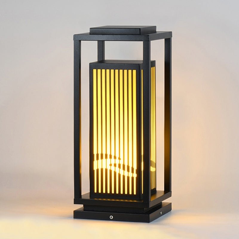 Modern Geometric LED Outdoor Lantern – Solar or Hardwired Black Metal