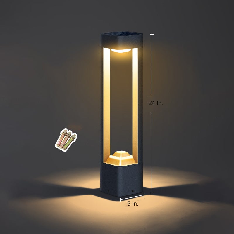 Modern Square Hollow Aluminum Solar Pathway Light - Outdoor LED