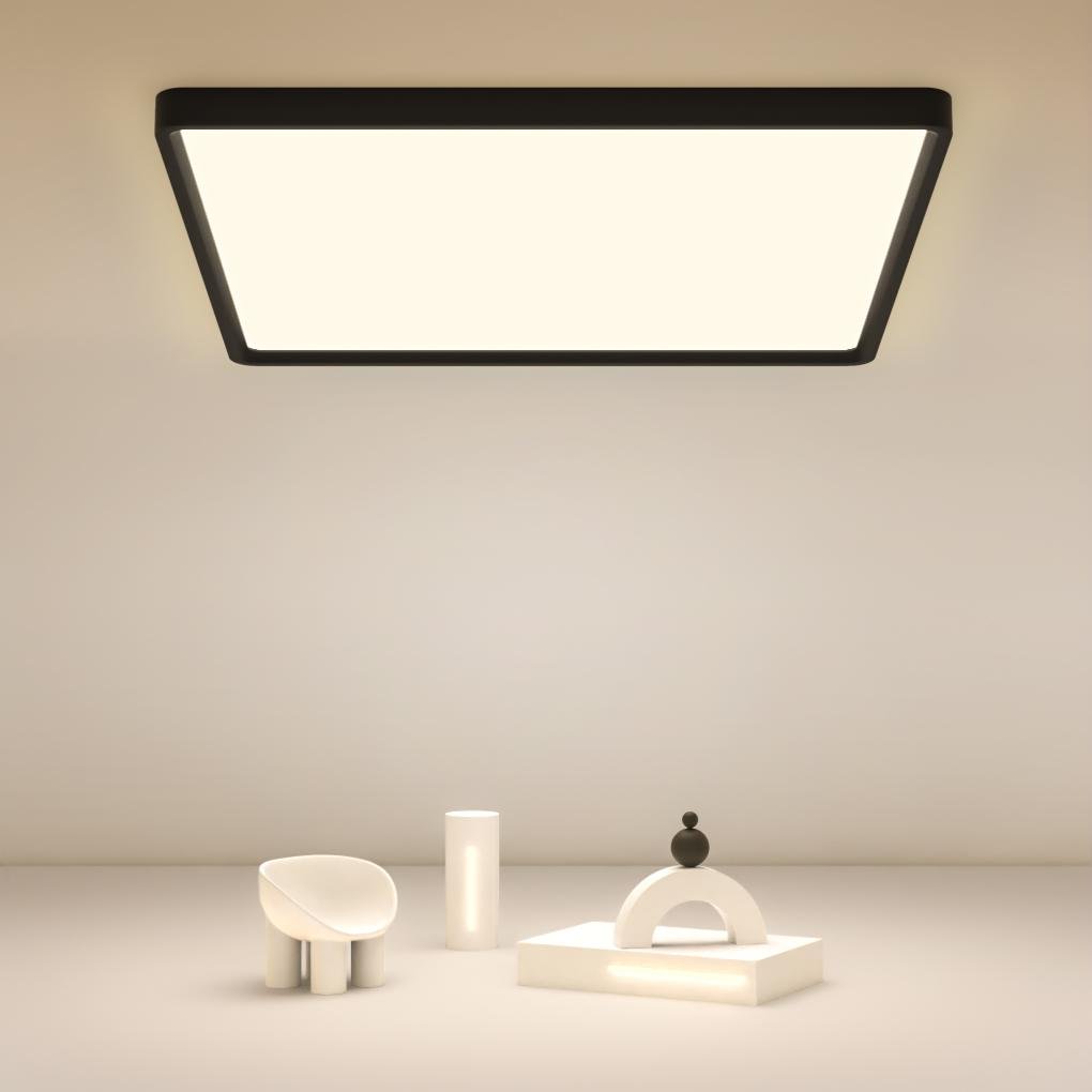 Modern Square Flush Mount Ceiling Light - Black Aluminum Frame