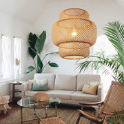 3-Tiered Bamboo Woven Pendant Light - Rustic Boho Ceiling Lighting