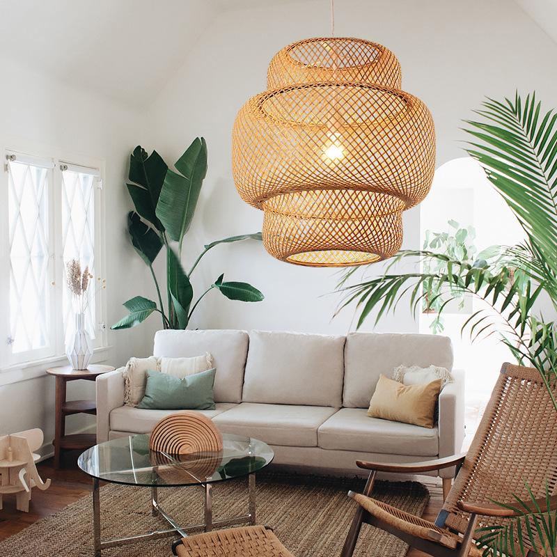 3-Tiered Bamboo Woven Pendant Light - Rustic Boho Ceiling Lighting