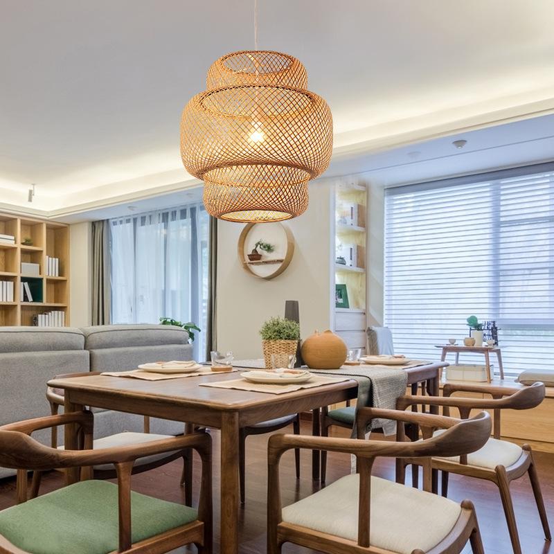 3-Tiered Bamboo Woven Pendant Light - Rustic Boho Ceiling Lighting