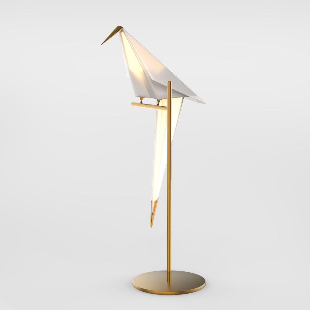 Modern Origami Bird LED Table Lamp with Brass Base
