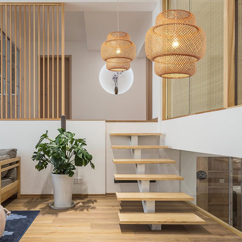 3-Tiered Bamboo Woven Pendant Light - Rustic Boho Ceiling Lighting