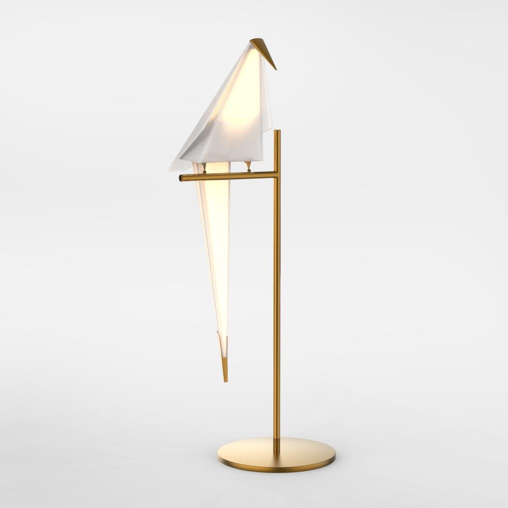Modern Origami Bird LED Table Lamp with Brass Base