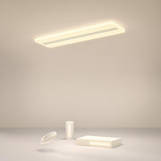 White Rectangular Flush Mount Ceiling Light with 3-Step Dimming
