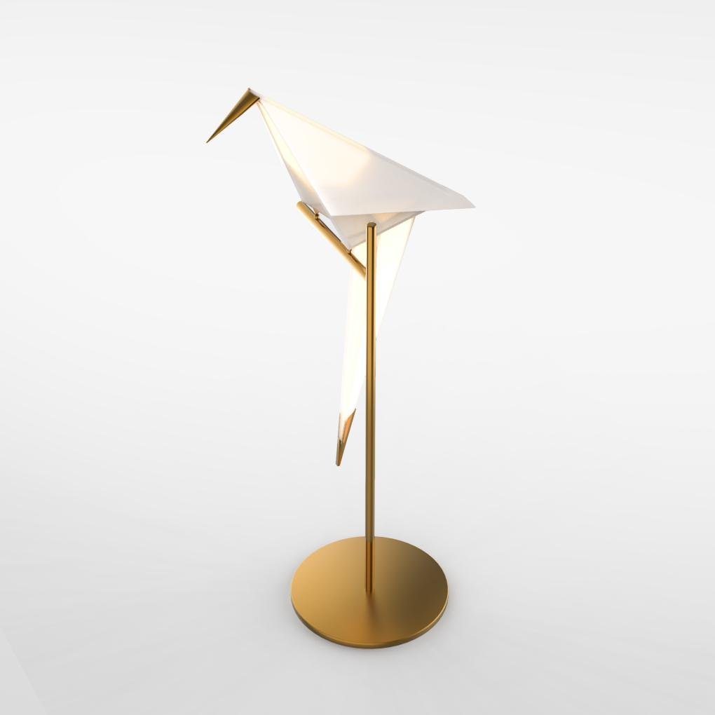 Modern Origami Bird LED Table Lamp with Brass Base