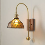 Vintage Brass Wall Sconce with Stained Glass Shade - 1 Light