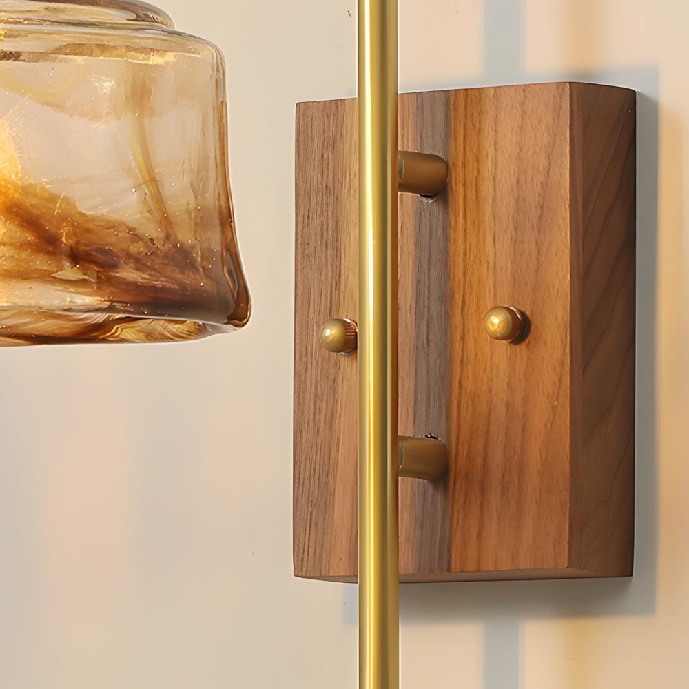 Vintage Brass Wall Sconce with Stained Glass Shade - 1 Light