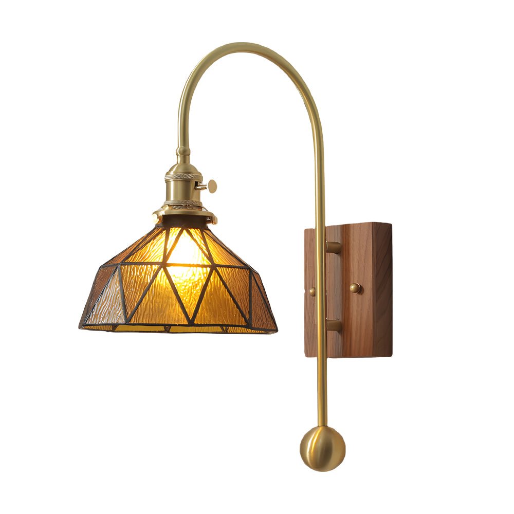 Vintage Brass Wall Sconce with Stained Glass Shade - 1 Light
