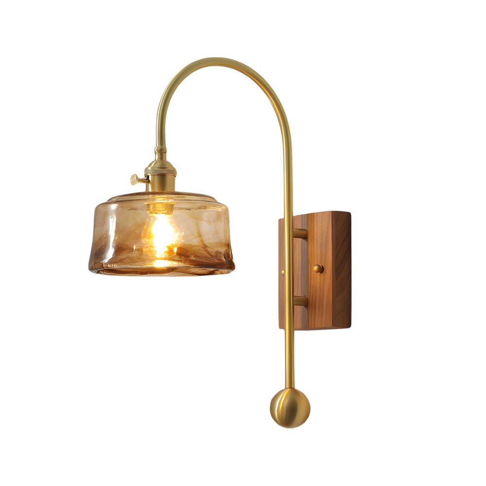 Vintage Brass Wall Sconce with Stained Glass Shade - 1 Light