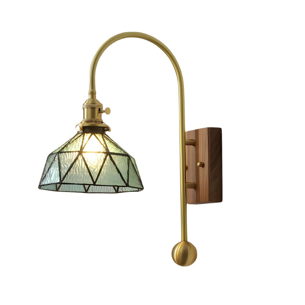 Vintage Brass Wall Sconce with Stained Glass Shade - 1 Light