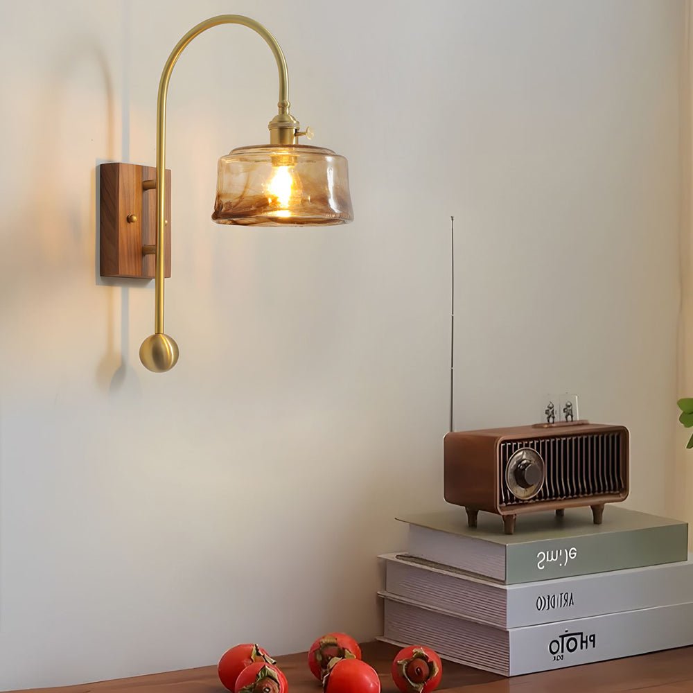 Vintage Brass Wall Sconce with Stained Glass Shade - 1 Light