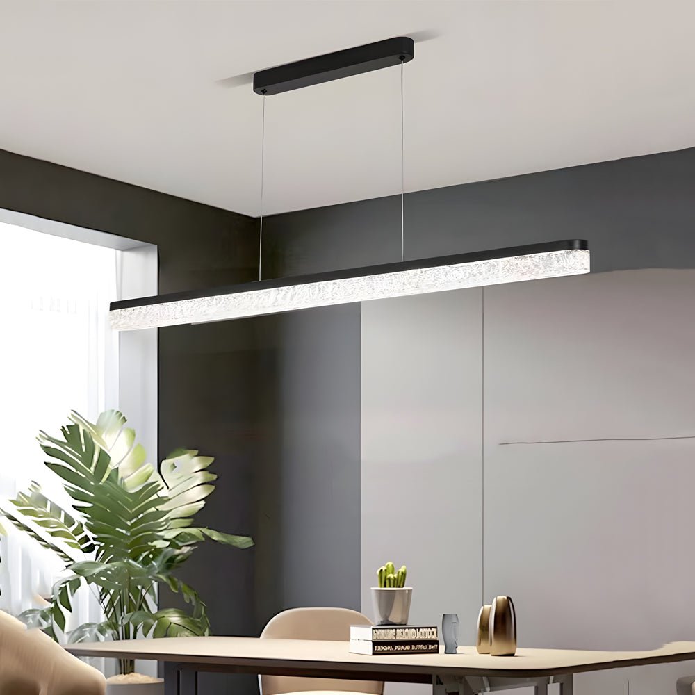 47-Inch Linear Pendant Light Ice-Crack Resin Shade Black