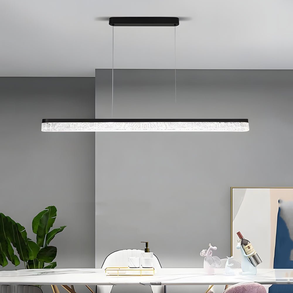 47-Inch Linear Pendant Light Ice-Crack Resin Shade Black