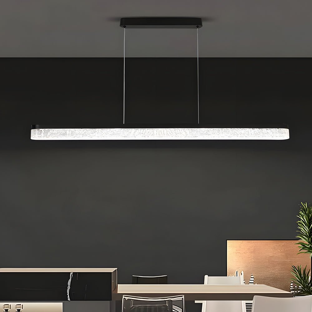 47-Inch Linear Pendant Light Ice-Crack Resin Shade Black