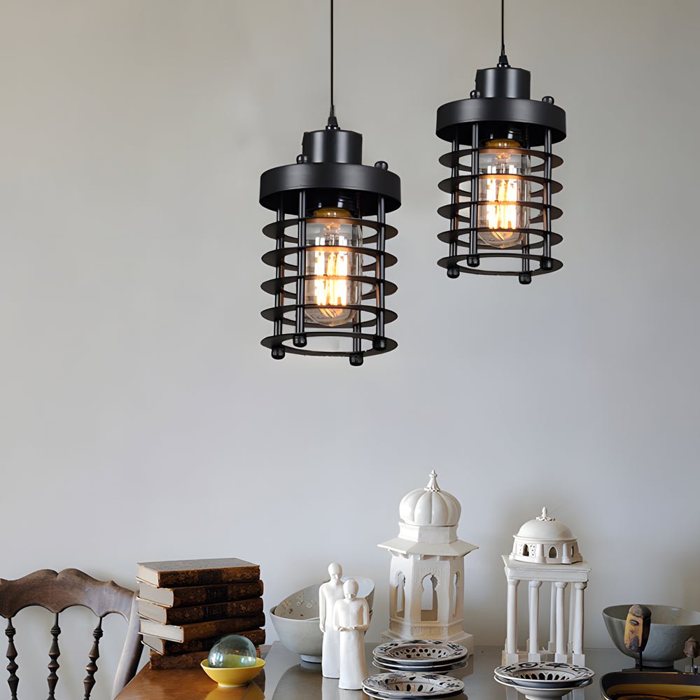 Industrial Metal Cage Pendant Light - Vintage Hanging Lamp