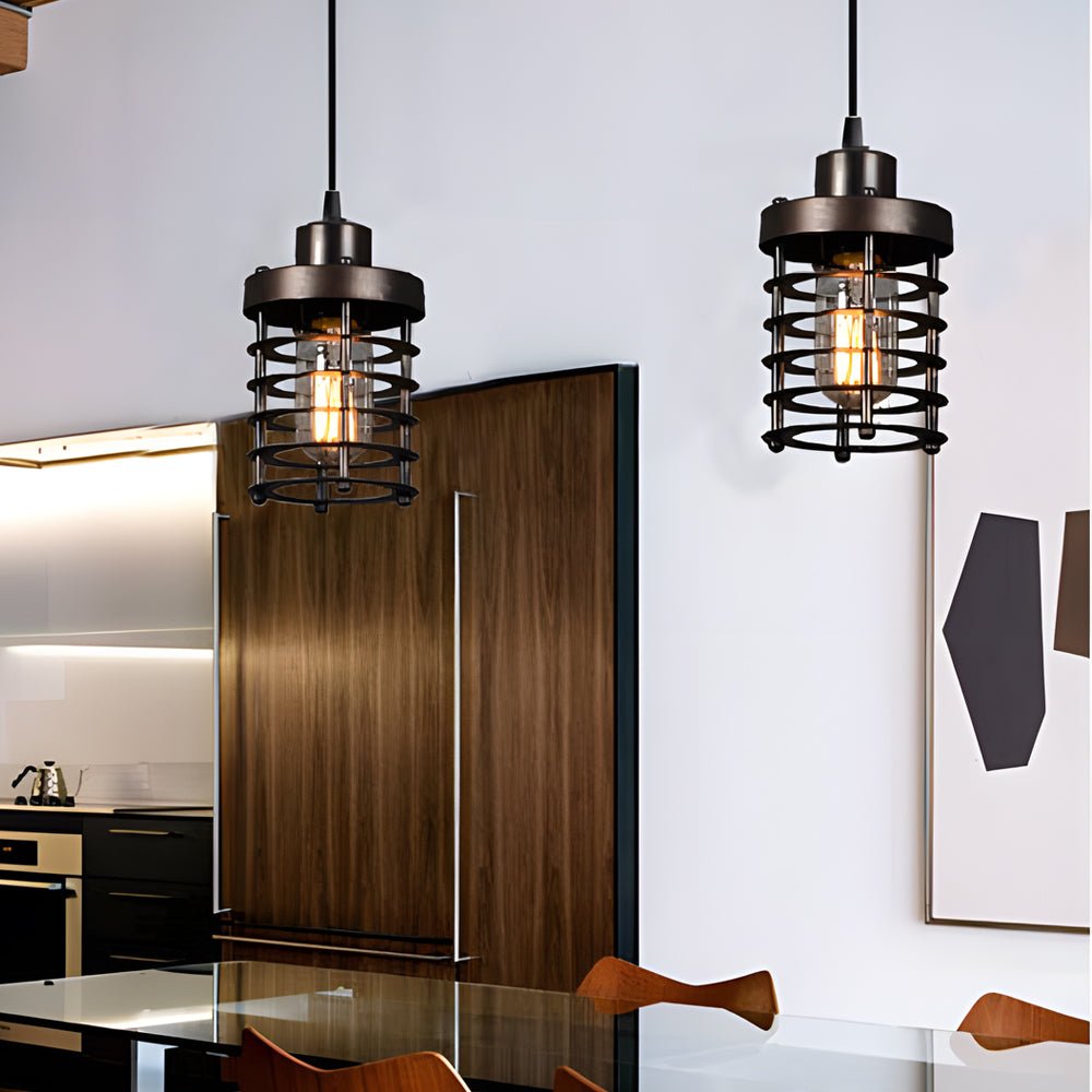 Industrial Metal Cage Pendant Light - Vintage Hanging Lamp