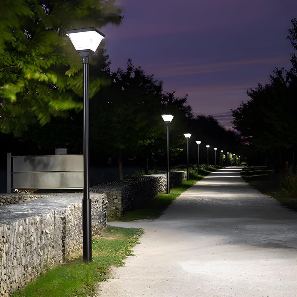 Modern Solar LED Outdoor Post Light | Black Aluminum Square